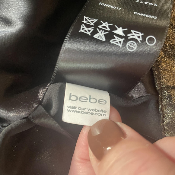 bebe Shirt Women XS Gold Metallic Wrap Tie Crop Top Long Sleeve V Neck Party - Picture 8 of 8